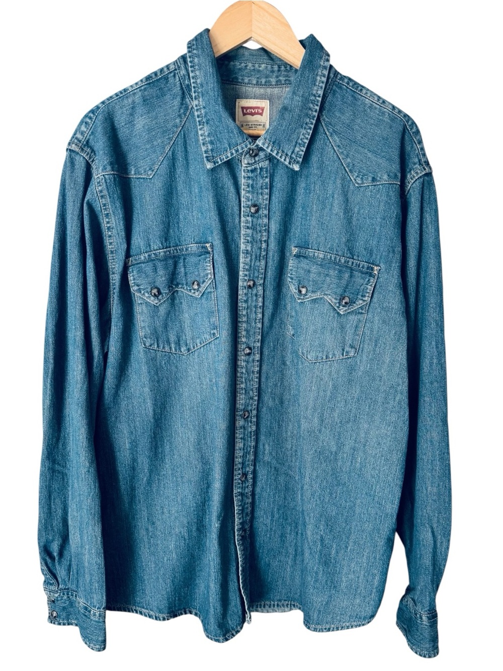 LEVI’S Denim Shirt Shorthorn Sawtooth Pockets Pearl Snap Buttons Western XXL